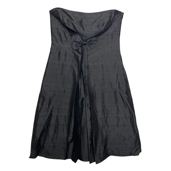 Ann Taylor Shantung Silk Bow Dress Sz 10 Black Strapless Zip Bow Party Cocktail - Picture 1 of 9